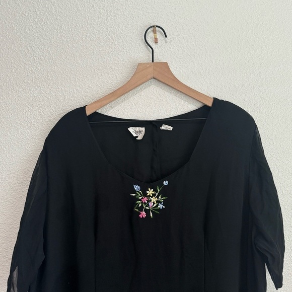 VTG Midnight Velvet Women's 3X Embroidered‎ Black Dress Maxi Boho Casual Wedding - Picture 2 of 11